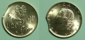 MÜNZE ITALIENISCHE REPUBLIK 20 LIRE 1997 FDC SCHNITTFEHLER SELTEN - Bild 1 von 1