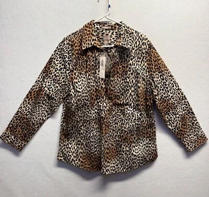Chicos Leopard Print Button-Up Shirt Womens Size 2 Polyester Leopard Long Sleeve - Picture 1 of 9
