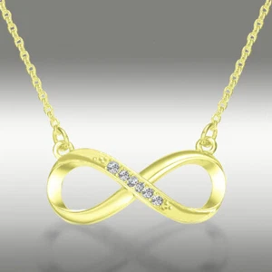 0.15 Ct Moissanite Infinity Pendant Necklace 14K Solid Yellow Gold 16+2" Gift - Picture 1 of 2