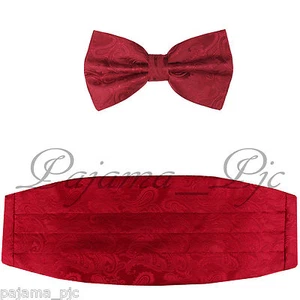 Brand New Paisley Red / Red Men's Cummerbund And Bow tie - Picture 1 of 1