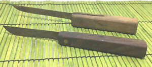 Very old Carbon Steel Paring or Boning Knives Wood Handle Brass Rivets Lot of 2
