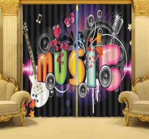 Cool To Play Music 3D Blockout Photo Curtain Print Curtains Fabric Kids Window - Bild 1 von 10