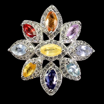 Anillo de plata de ley 925 topacio zafiro marquesa piedras preciosas naturales joyería Foto 1 de 4