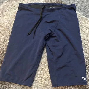 Men’s TYR Swim Jammers Swim Shorts Blue White Logo Size 34 Swim New No Tags - Picture 1 of 5