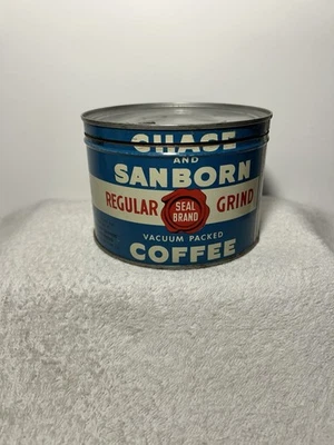 Vintage Chase And Sanborn Regular Grind Coffee Tin With Lid Empty  - Image 1 of 4