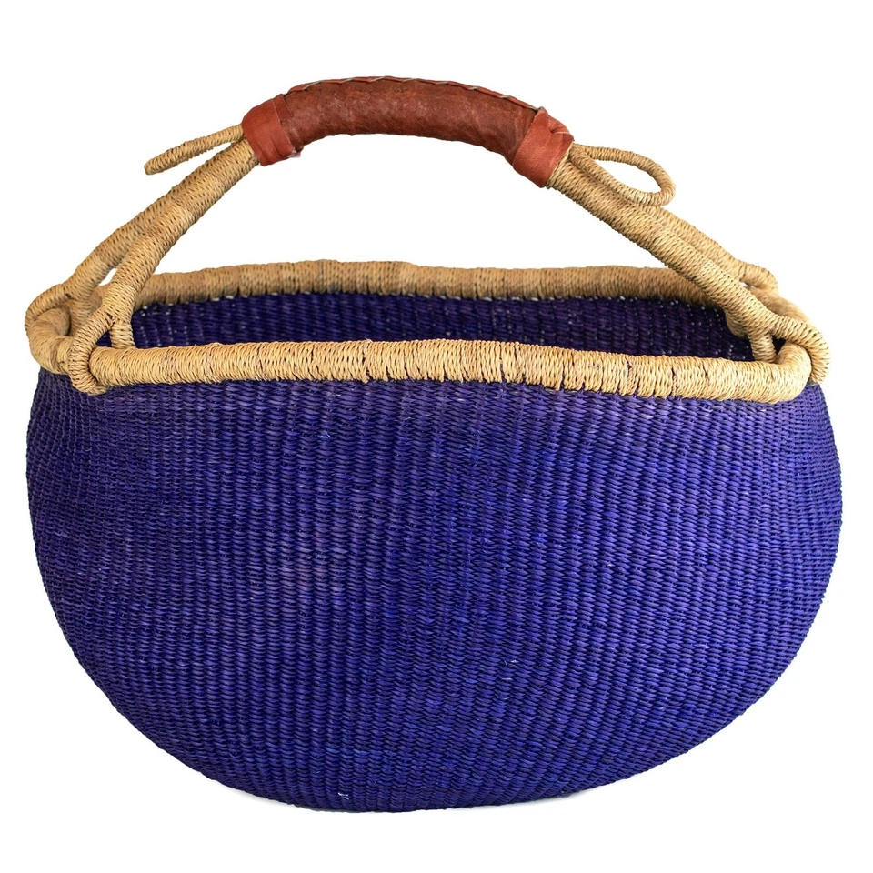 Cesta Bolga Ghana, azul cobalto, tamaño grande africana hecha a mano Foto 1 de 4