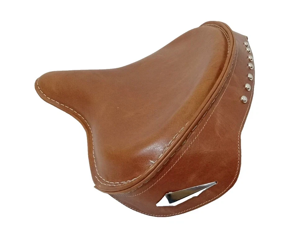 Solo Seat For Harley Tan Leather Skirt Knucklehead Panhead Shovel TC Bobber |Fit - Image 1 of 4