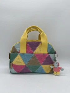 Vintage Kipling Handtasche Triple Zip Tasche Affe Schlüsselanhänger Patchwork bunt pastellfarben - Bild 1 von 16