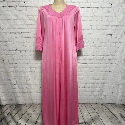 Vtg Shadowline Robe Womens Pink Rosebud Long Nylon Size S Sleepwear NOS - Image 1 of 4
