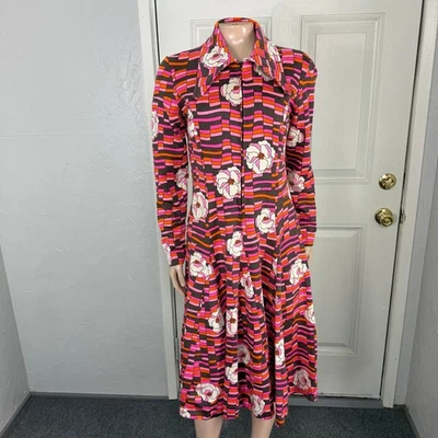 Vestido retro brillante vintage años 70 sin marca discoteca floral L/S fiesta B4-17 Foto 1 de 4