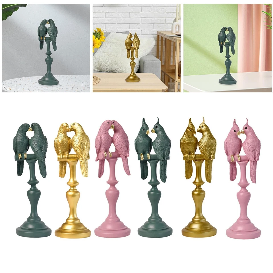 Ornamento de casal papagaio pássaro estátua colecionável presente exclusivo escultura decorativa - Imagem 1 de 1