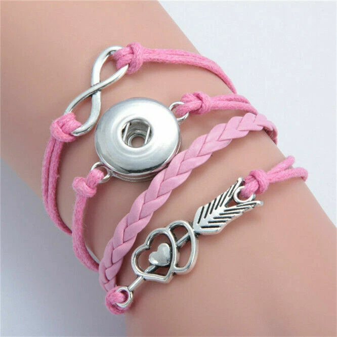 Pulsera Noosa de Cuero Rosa Cupido Infinito Ajuste Botones 18mm Foto 1 de 2