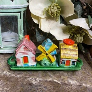 . Vintage Salz & Pfeffer Set mit Tablett - Landhaus und Windmühle Gewürzglas Set - S+P - Bild 1 von 6