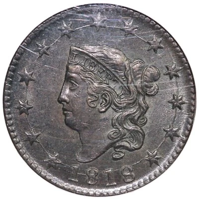 1818 1c N-10 Matron Head Large Cent NGC MS 64 BN - Image 1 of 4