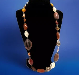 Kunststein Halskette orange braun Perlenschmuck Hummer Verschluss böhmischer Stil - Bild 1 von 11