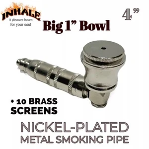 Inhale®️ nickel Plated metal long Chamber Tobacco Smoking Pipe w 10 brass screen - Picture 1 of 1
