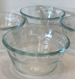 4 PYREX #463 Blue Tint Custard Cups 3 Ring Scalloped Edges 6 Oz Vintage - Picture 1 of 6