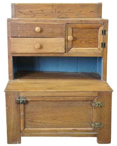 Antique Country Oak Childs Stepback Cupboard Hutch  Hoosier Salesman Sample 25" Cover