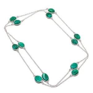 Faceted Sakota Mines Emerald Gemstone Ethnic 925 Sterling Silver Necklace 36" W6 - Picture 1 of 6