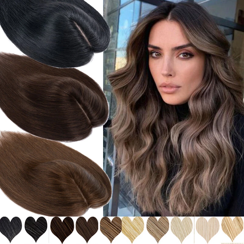 Clip para Pelo 16 Mujeres Topper en Cabello Remy Humano Base de Seda/Toupee Top Resaltado Foto 1 de 4