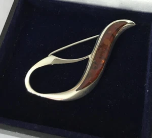 Vintag Baltic Honey Amber Sterling Silver 925 Swirl Abstract Shape Pin Brooch B1 - Picture 1 of 12