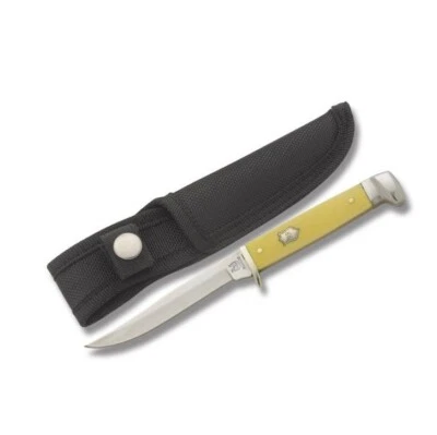 Cuchillo de trucha Rough Ryder Bird hoja fija mango amarillo y funda de cinturón Foto 1 de 4