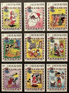CAICOS DISNEY CHRISTMAS STAMPS SET 9V 1983 MNH SANTA CLAUS IS COMING TO TOWN - Picture 1 of 1