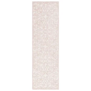 Martha Stewart 2' x 8' Wool Runner Rug Abstract Floral High-Low, Ivory/Pink - Picture 1 of 12