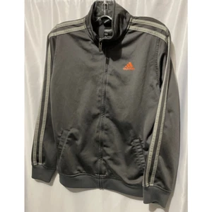 Adidas Boys Track Jacket Gray Long Sleeve Arm Stripes Full Zip Mock Neck 8 - Picture 1 of 5