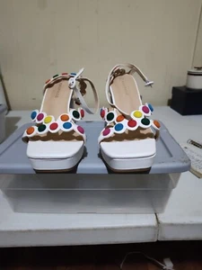 Rampage Women's Size 10 Multi Color Polkadot White Block Ankle Strap Heels - Picture 1 of 10