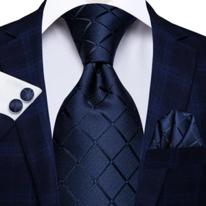 Corbata de hombre Hi-Tie azul de negocios lisa 100 % seda corbata formal de lujo gravata - Imagen 1 de 57