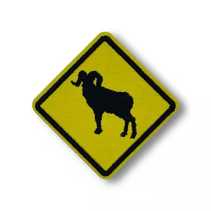 Ram Crossing Road Sign Patch | Iron-On & Sew-On Patch - Picture 1 of 2