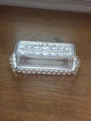 Vintage Imperial Glass Candlewick Clear Covered Butter Dish beaded edge and top - Image 1 of 4