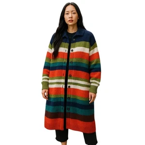 DSQUARED2 Women's S Multi Stripe Wool Mohair Alpaca Knit Long Overcoat RRP2845 - Picture 1 of 13
