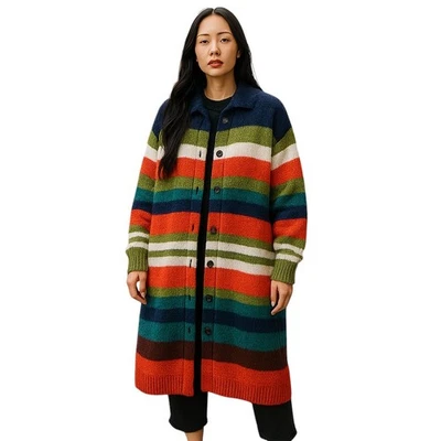 DSQUARED2 Women's S Multi Stripe Wool Mohair Alpaca Knit Long Overcoat RRP2845 - Image 1 of 4