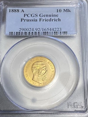 1888 A Alemania Prusia Friedrich III 10 marcos oro graduación profesional genuino Foto 1 de 4