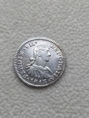 Scarce 1813 Mo JJ Mexico Silver 1/2 Real Ferdin VII Spanish Colonial Coin  - Image 1 of 2