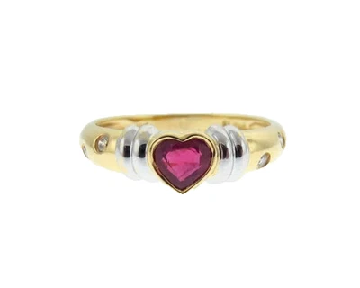 0.52 Ct Natural Ruby and Lab Grown Diamonds Dainty Ring Solid 14k Two-Tone Gold - Image 1 of 4