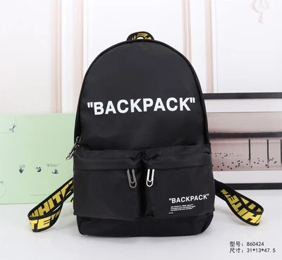 OFF Arrow WHITE Quote Nylon Unisex Backpack Black/White Size: 30*46*13 - Image 1 of 4