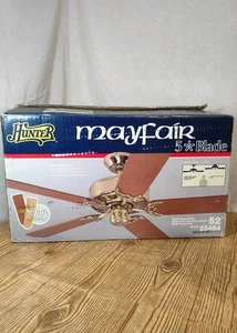 NEW Vintage Hunter Mayfair 52” 5 Blade Ceiling Fan Brass Walnut/Oak Blades 25464 - Picture 1 of 19