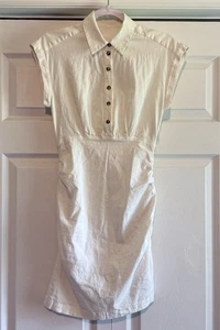 Anthropologie Cap Sleeve Collared Linen Ruched Mini Dress White Size 2XS - Picture 1 of 7