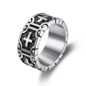 Herren Edelstahl Kreuz Ring Religiös Vintage Breit Band Biker Punk Schmuck - Bild 1 von 4