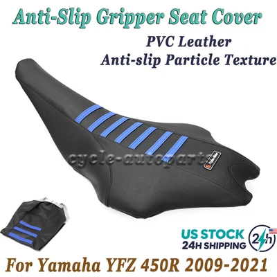 For Yamaha YFZ450R/REL Gripper Seat Cover 2009-2021 Black Blue Ribs Anti-Slip Foto 1 de 4
