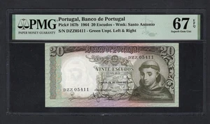 Portugal 20 Escudos 26-5-1964 P167b Uncirculated Grade 67 - Picture 1 of 2