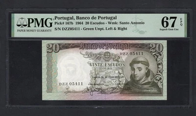 Portugal 20 Escudos 26-5-1964 P167b Uncirculated Grade 67 - Image 1 of 2