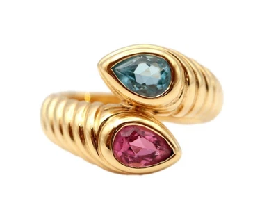 Anillo de derivación vintage Bvlgari Doppio Baccellato topacio turmalina oro amarillo 18k Foto 1 de 4