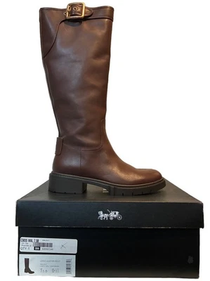 ¡NUEVO! Botas de montar hasta la rodilla de cuero marrón nogal COACH Leigh - Talla 7,5B - $350+ Foto 1 de 4