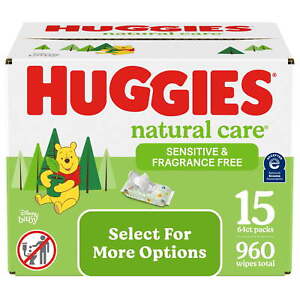 Huggies Natural Care Sensitive Baby Wipes, Unscented, 15 Pack, 960 Total Ct
