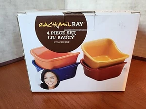 Rachael Ray  4 Piece Set Lil Saucy Red Blue Yellow Orange Stoneware Ovenware - Picture 1 of 4