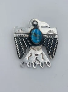 Antiguo Colgante Navajo Plata de Ley Azul Turquesa Thunderbird - Imagen 1 de 4